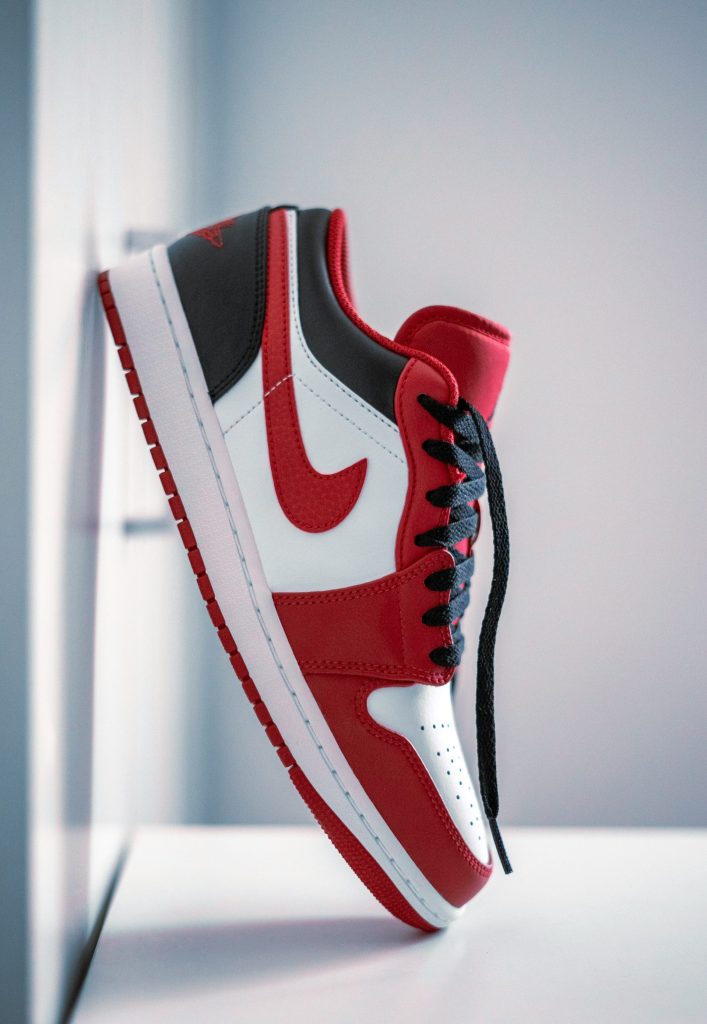 a red and white shoe